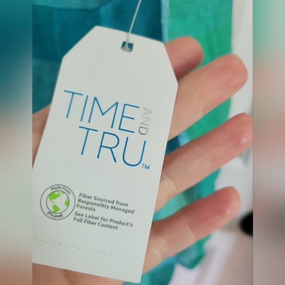 NWT Time and Tru Linen Blend Blue Green Sleeveless Button-Up Henley Top Size Med - Picture 5 of 8